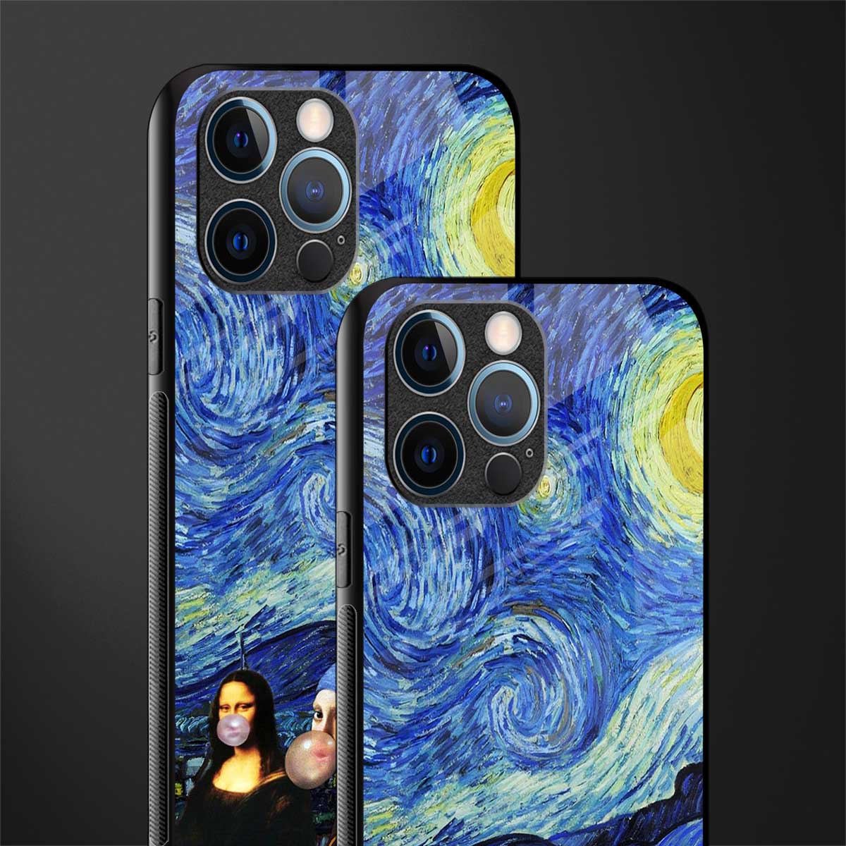 mona lisa starry night glass case for iphone 14 pro image-2