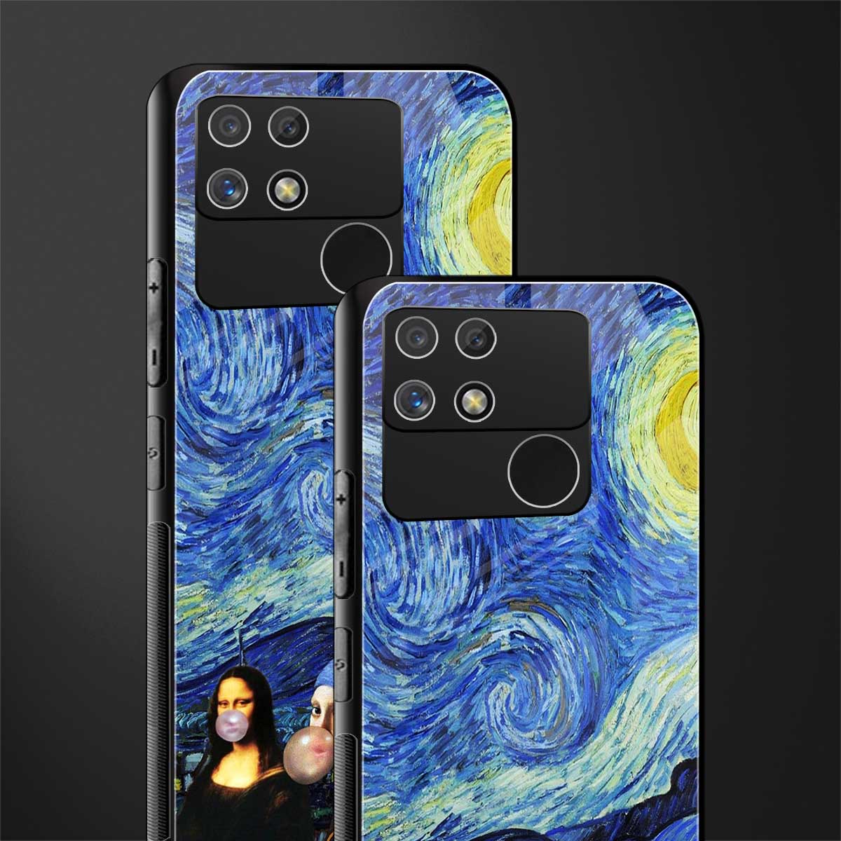mona lisa starry night back phone cover | glass case for realme narzo 50a