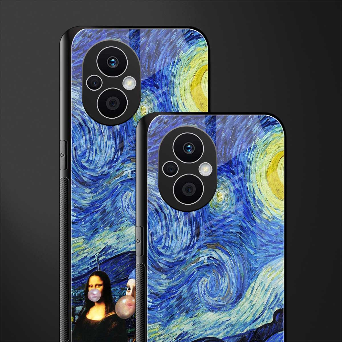 mona lisa starry night back phone cover | glass case for oppo f21 pro 5g