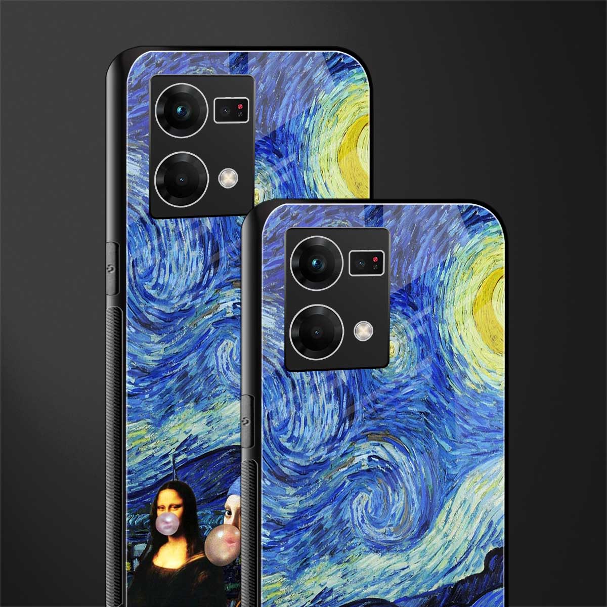 mona lisa starry night back phone cover | glass case for oppo f21 pro 4g