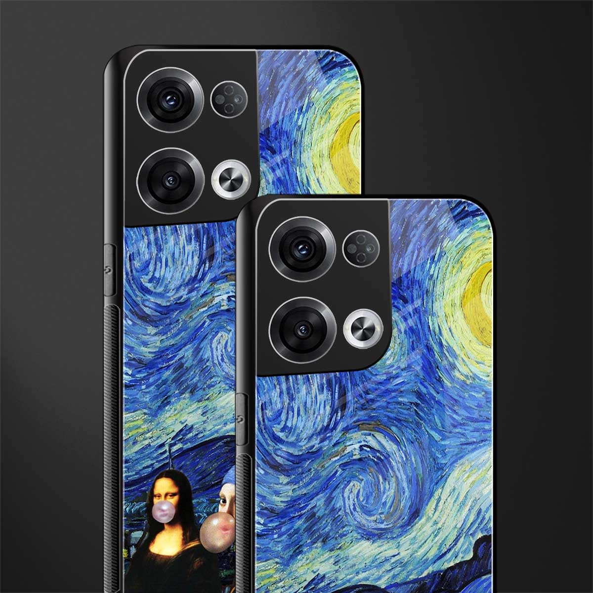 mona lisa starry night back phone cover | glass case for oppo reno 8 pro