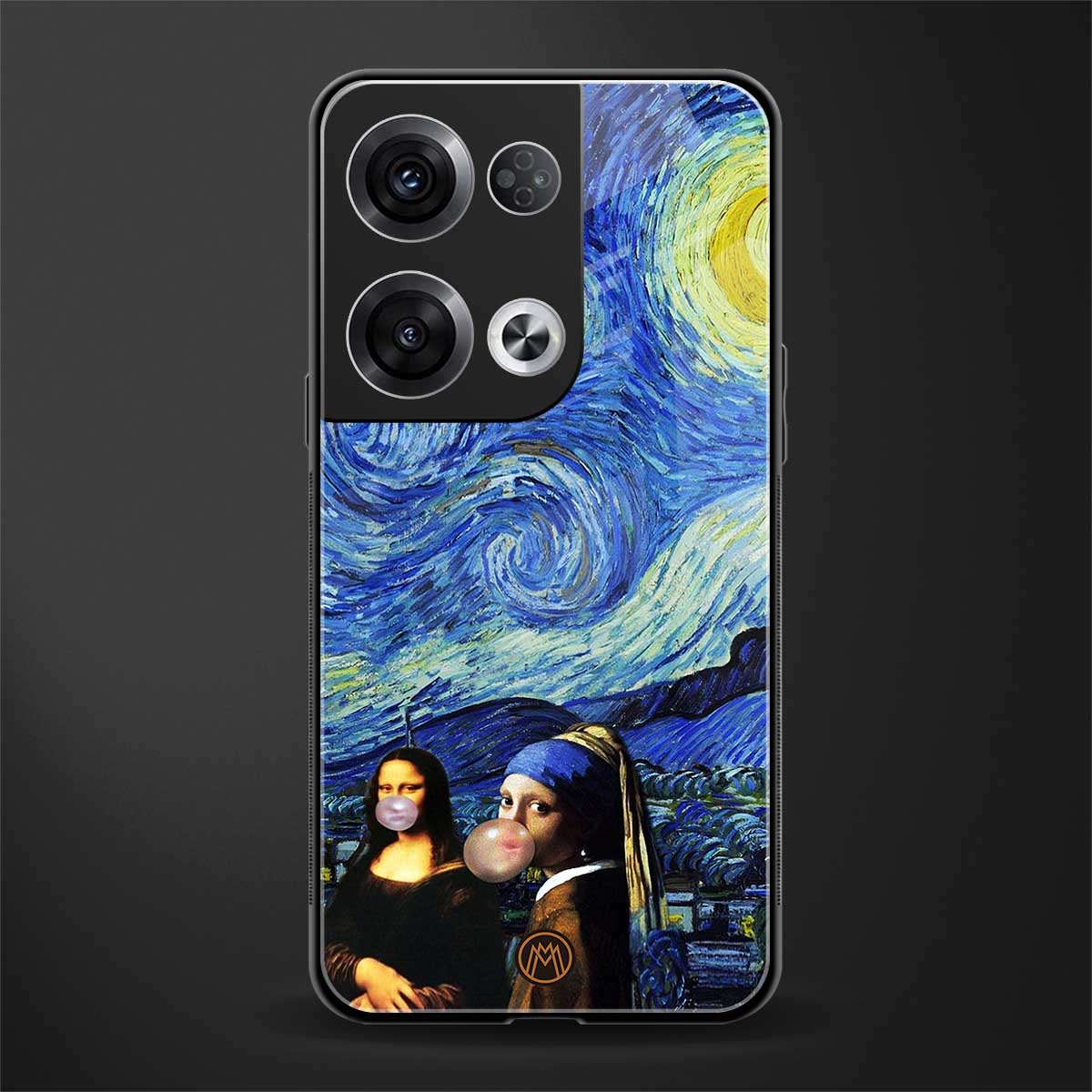 mona lisa starry night back phone cover | glass case for oppo reno 8 pro