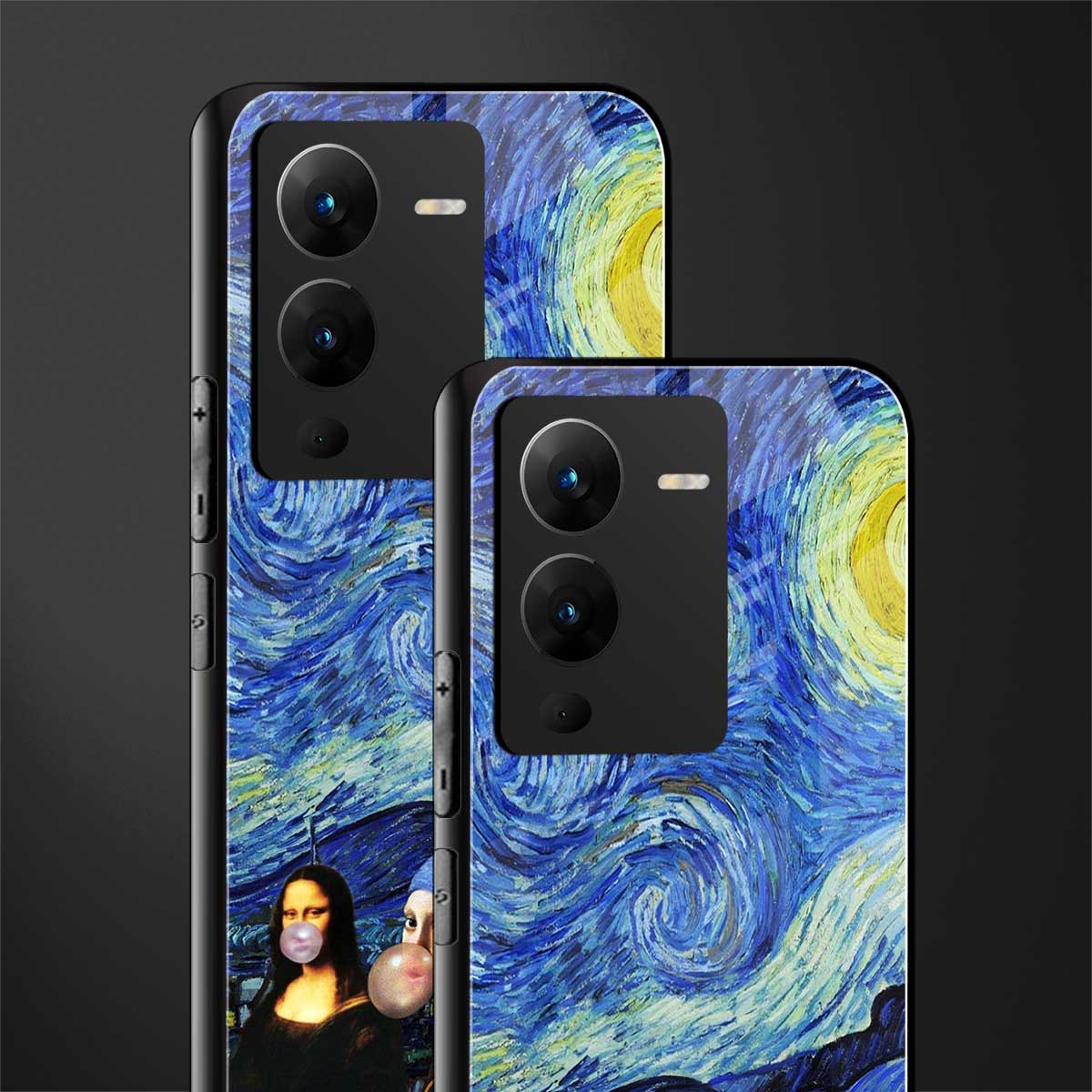 mona lisa starry night back phone cover | glass case for vivo v25 pro 5g