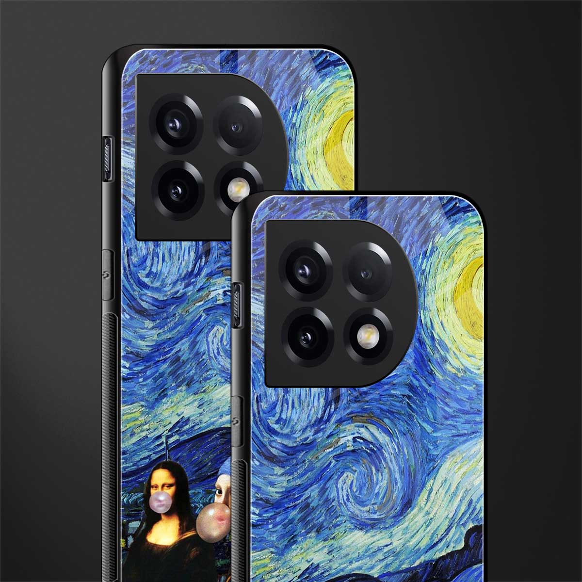 mona lisa starry night back phone cover | glass case for oneplus 11