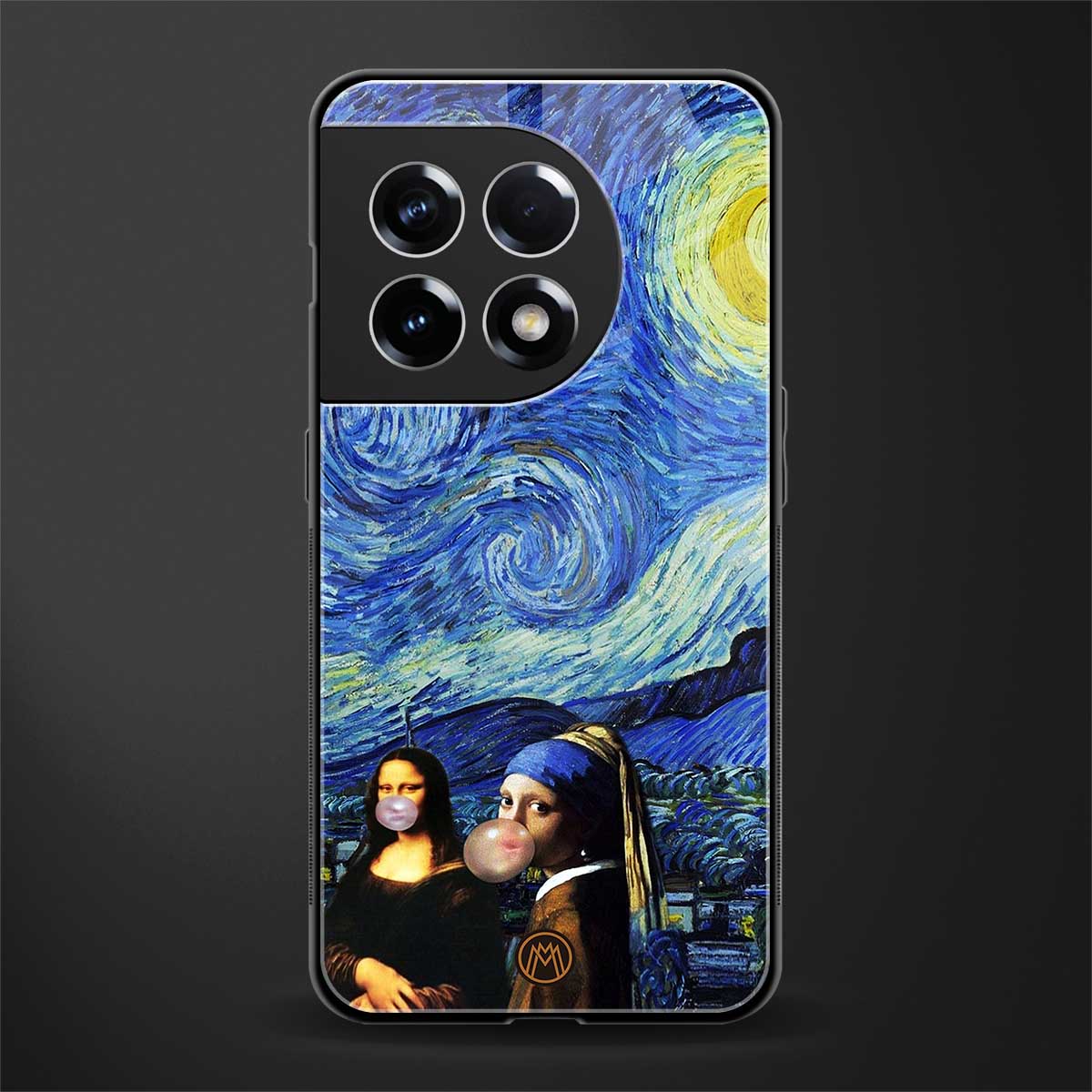 mona lisa starry night back phone cover | glass case for oneplus 11r
