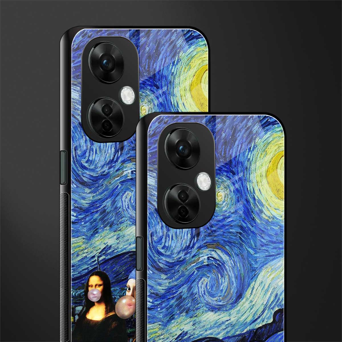 mona lisa starry night back phone cover | glass case for oneplus nord ce 3 lite