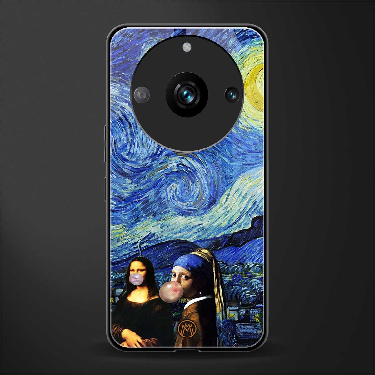 mona lisa starry night back phone cover | glass case for realme 11 pro 5g