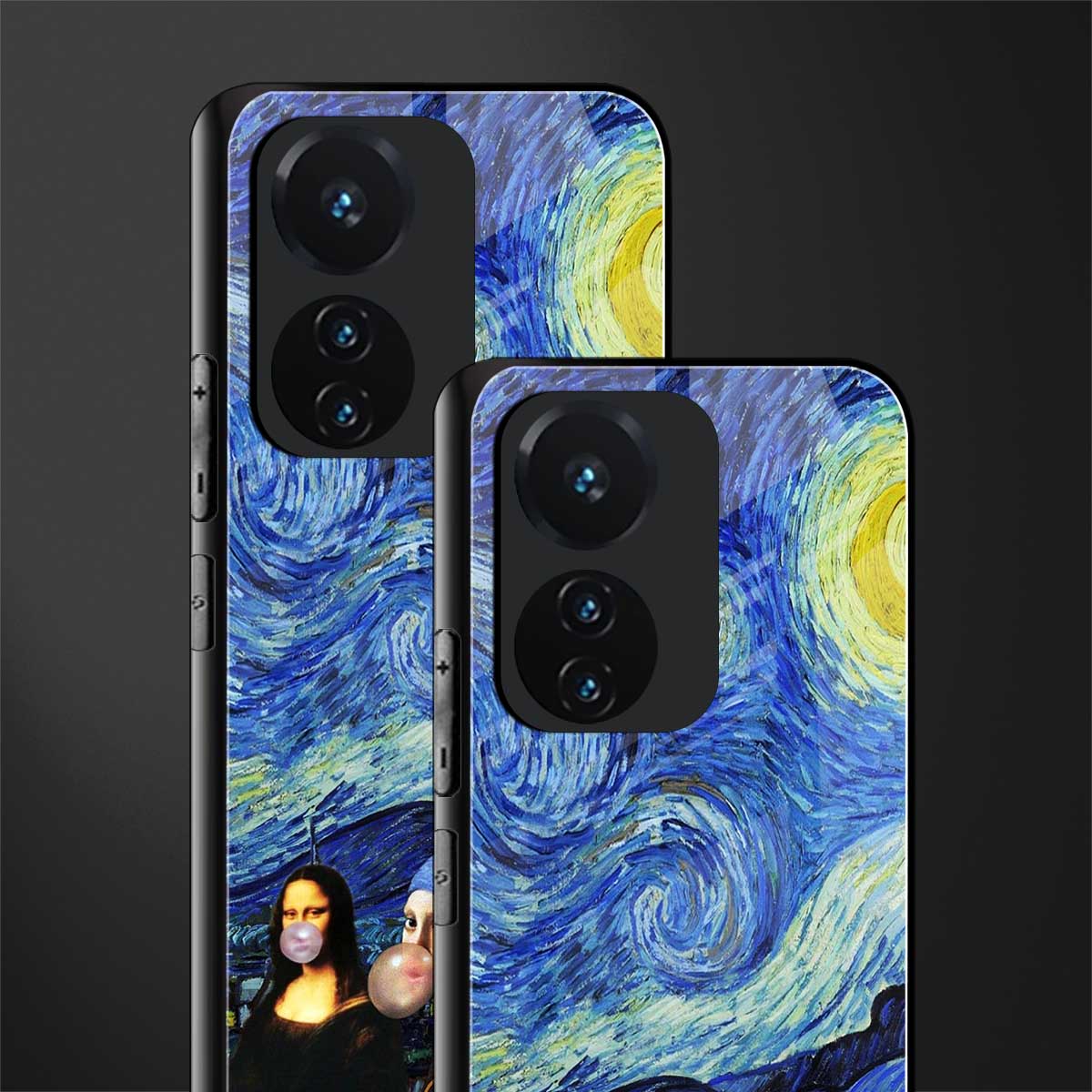 mona lisa starry night back phone cover | glass case for vivo t1 44w 4g