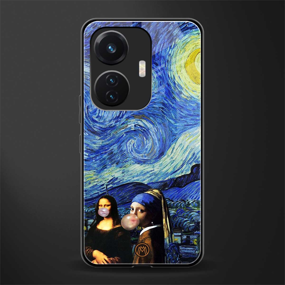 mona lisa starry night back phone cover | glass case for vivo t1 44w 4g