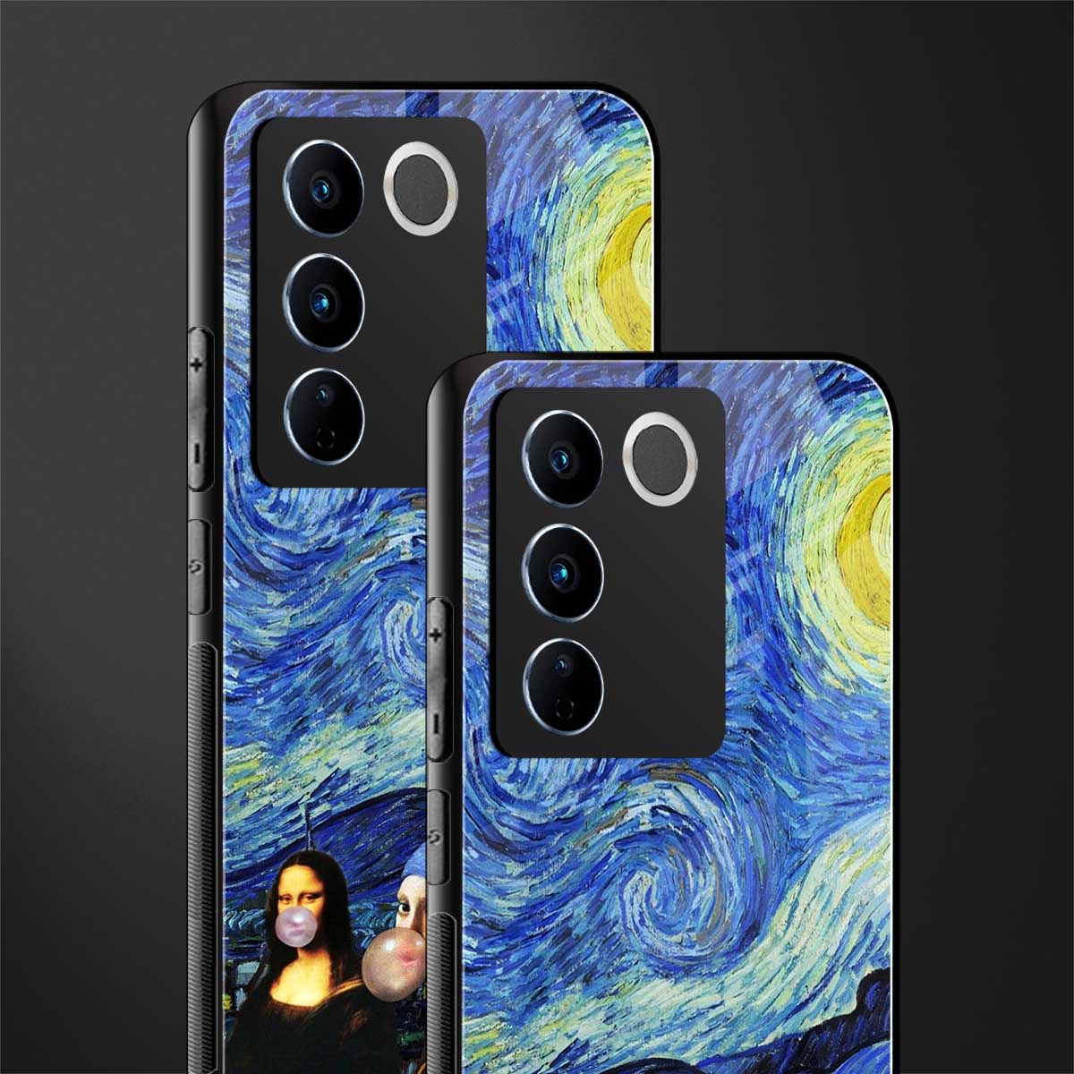 mona lisa starry night back phone cover | glass case for vivo v27 pro 5g