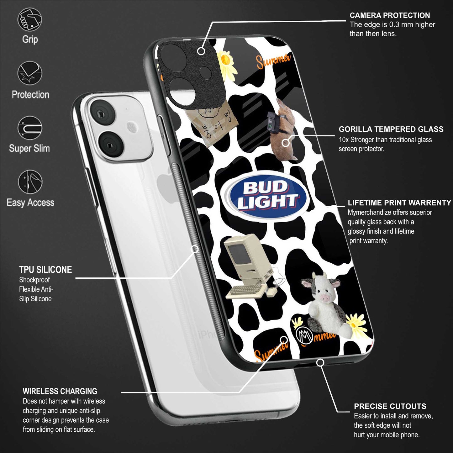 moo moo summer vibes back phone cover | glass case for vivo v27 pro 5g