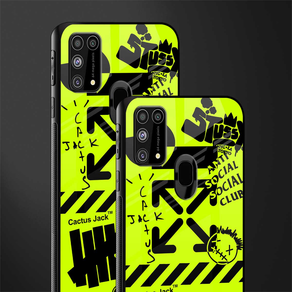 neon travis scott x anti social social club glass case for samsung galaxy m31 prime edition image-2