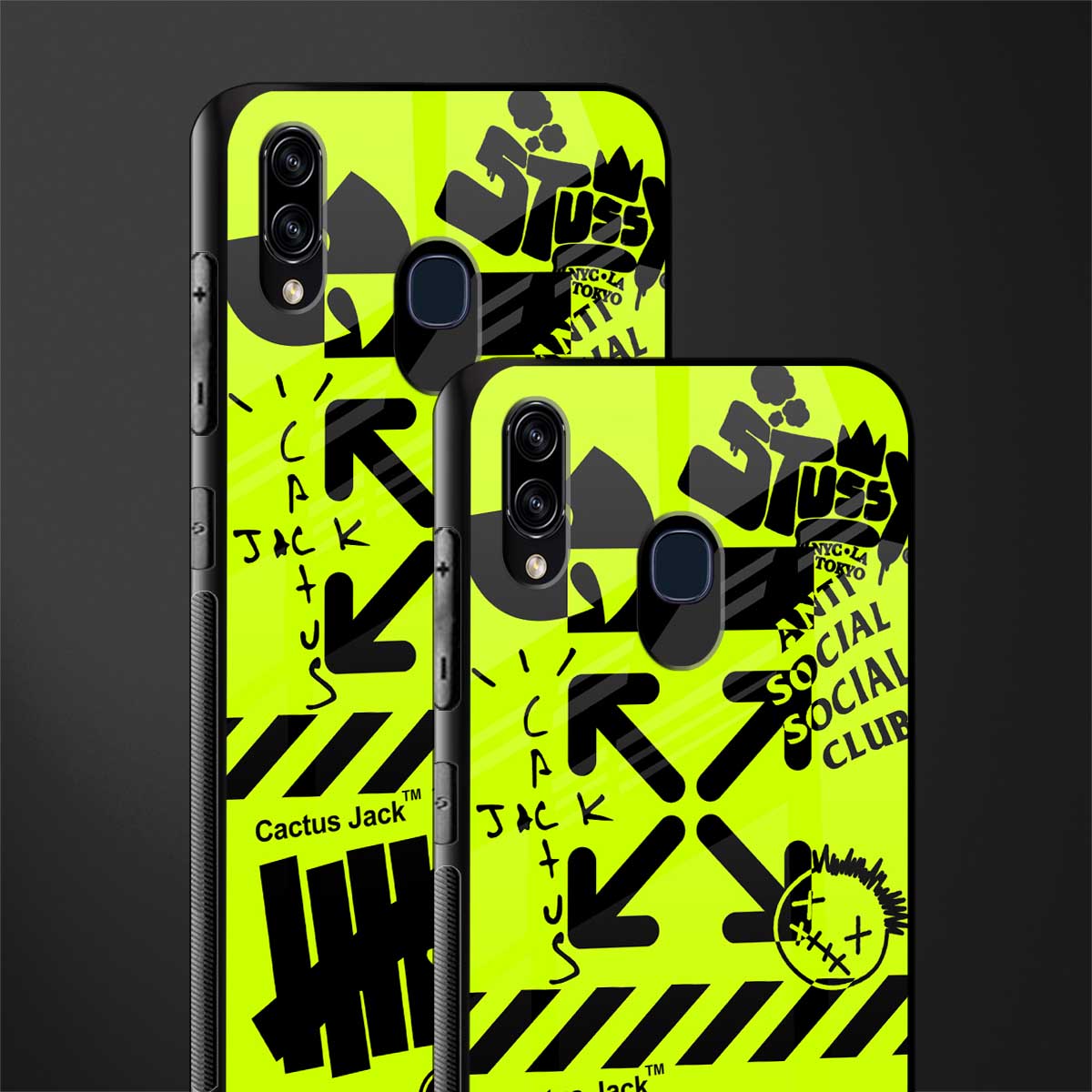neon travis scott x anti social social club glass case for samsung galaxy a30 image-2