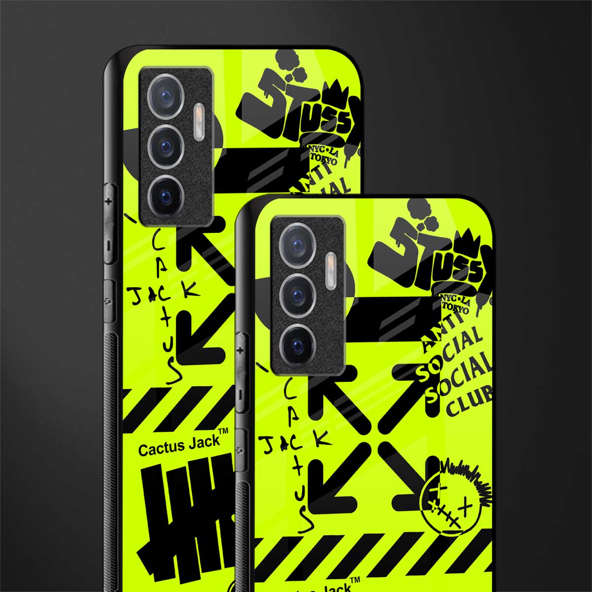 neon travis scott x anti social social club glass case for vivo v23e image-2