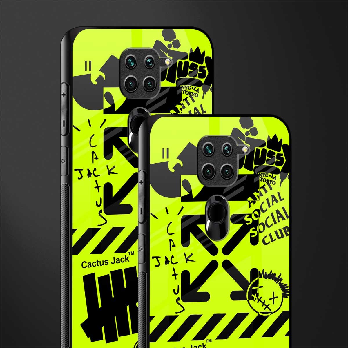 neon travis scott x anti social social club glass case for redmi note 9 image-2