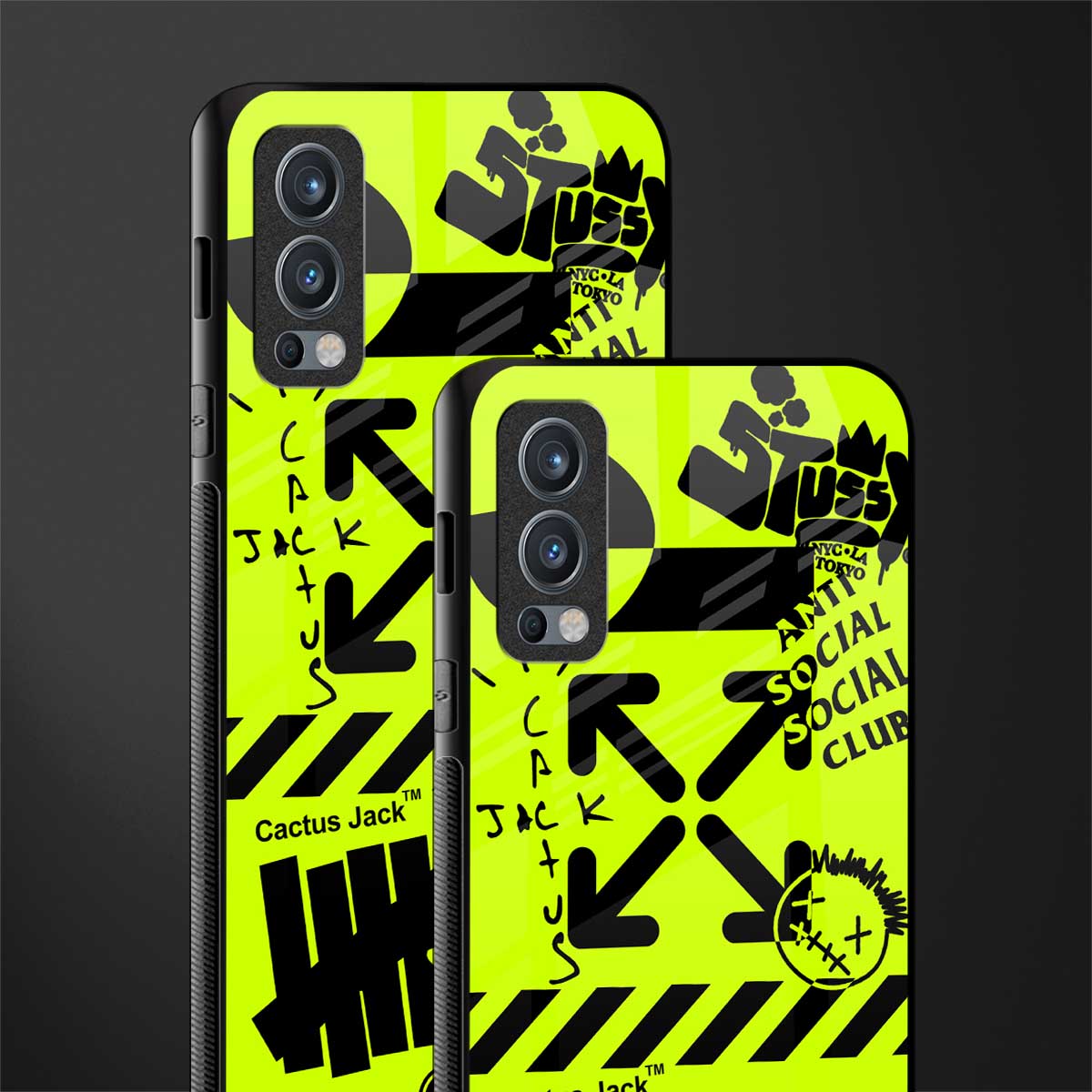 neon travis scott x anti social social club glass case for oneplus nord 2 5g image-2