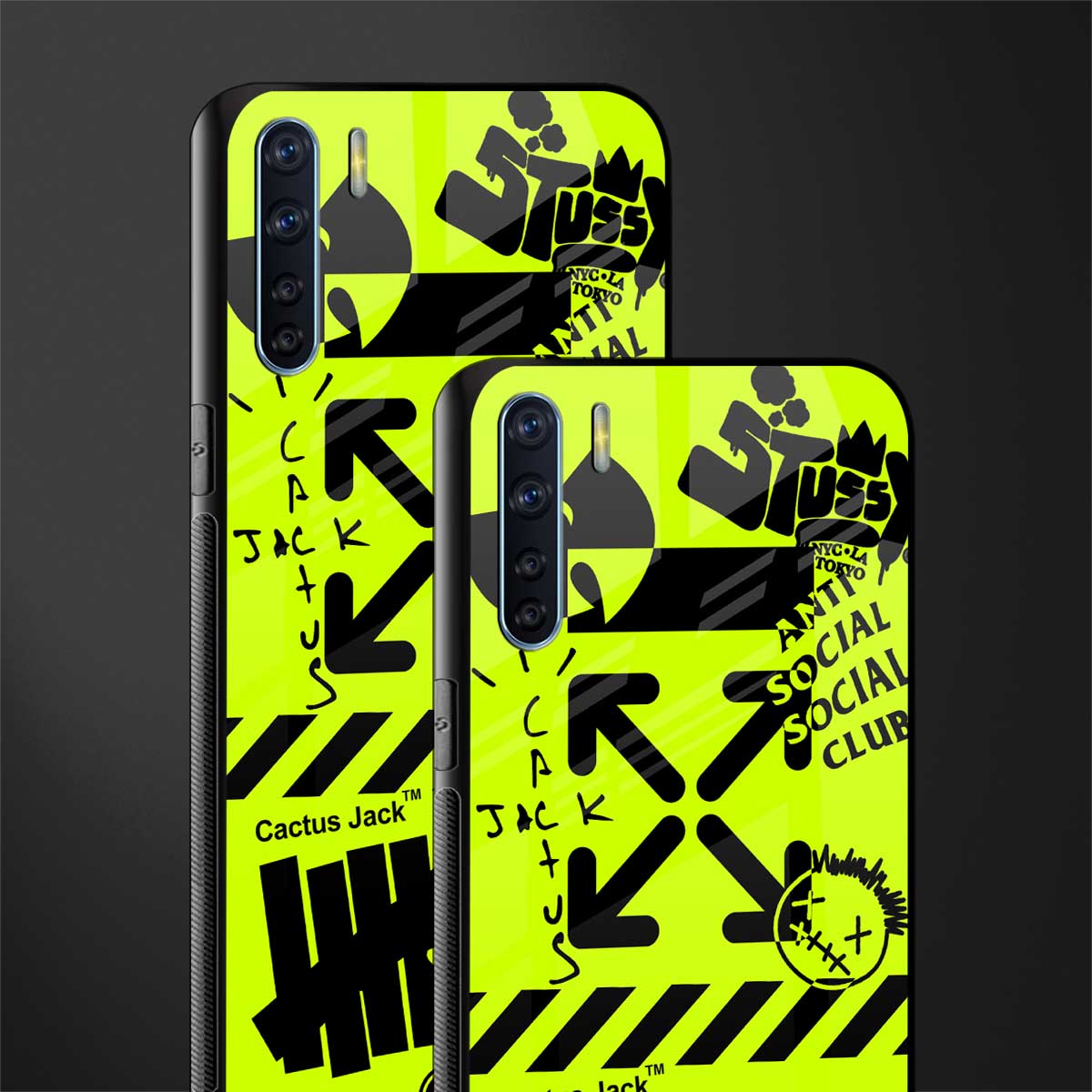 neon travis scott x anti social social club glass case for oppo f15 image-2