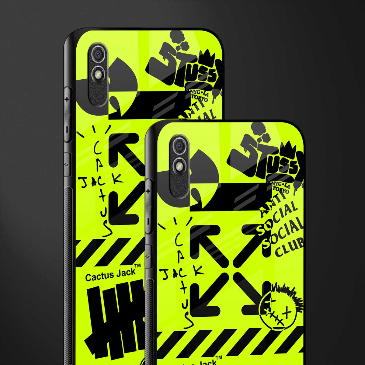 neon travis scott x anti social social club glass case for redmi 9a image-2