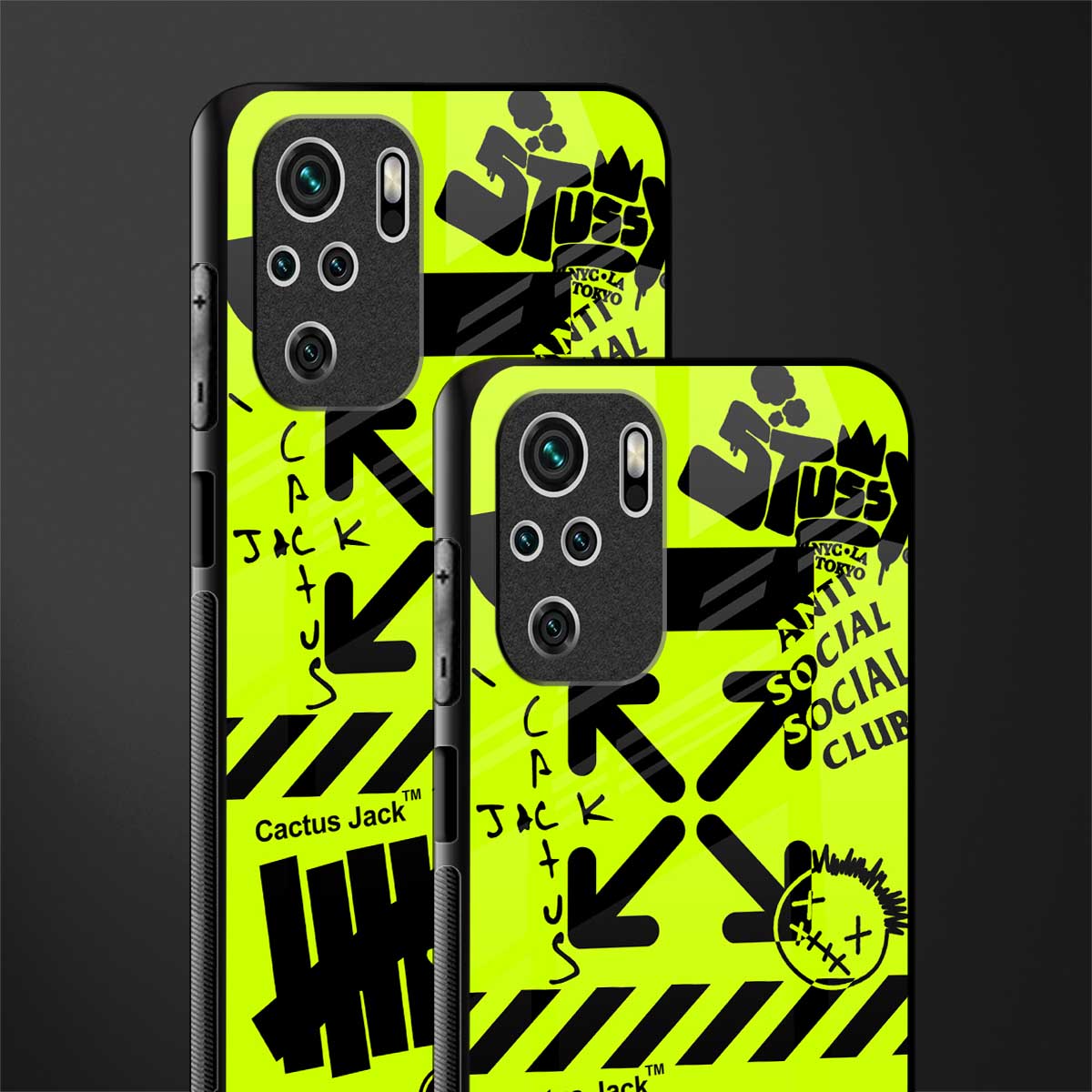 neon travis scott x anti social social club glass case for redmi note 10s image-2