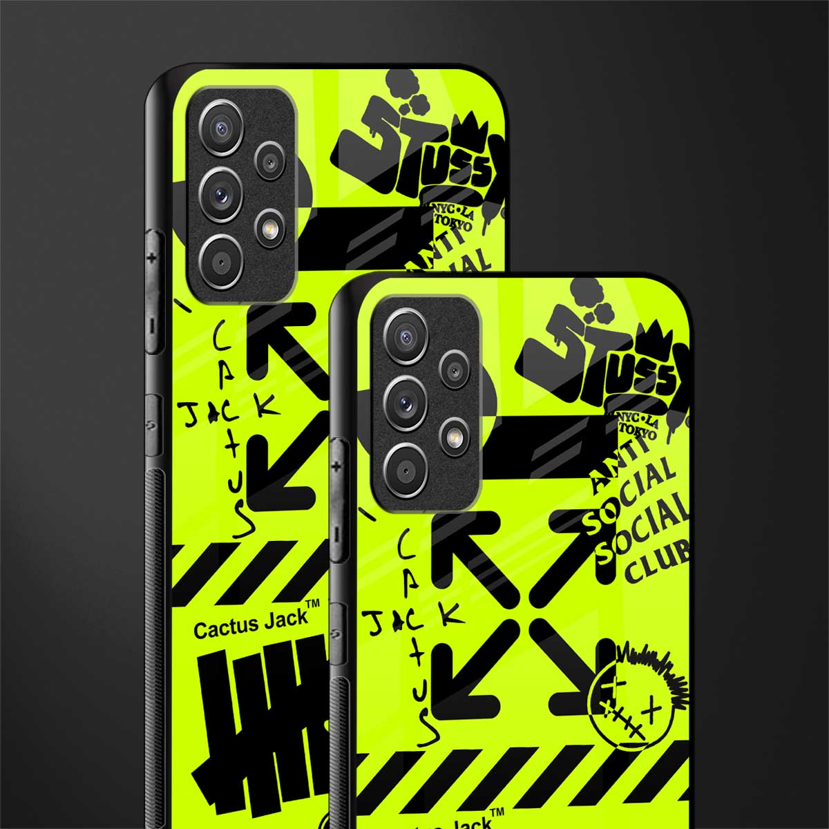 neon travis scott x anti social social club glass case for samsung galaxy a72 image-2