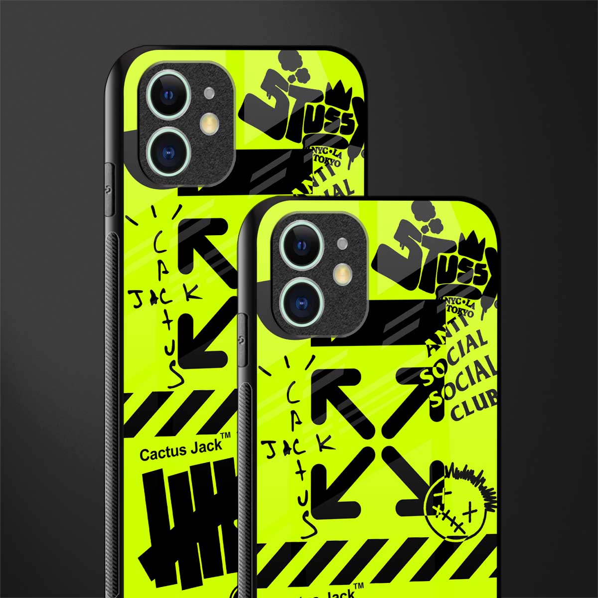 neon travis scott x anti social social club glass case for iphone 12 image-2