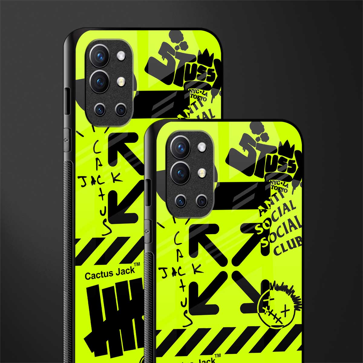 neon travis scott x anti social social club glass case for oneplus 9r image-2