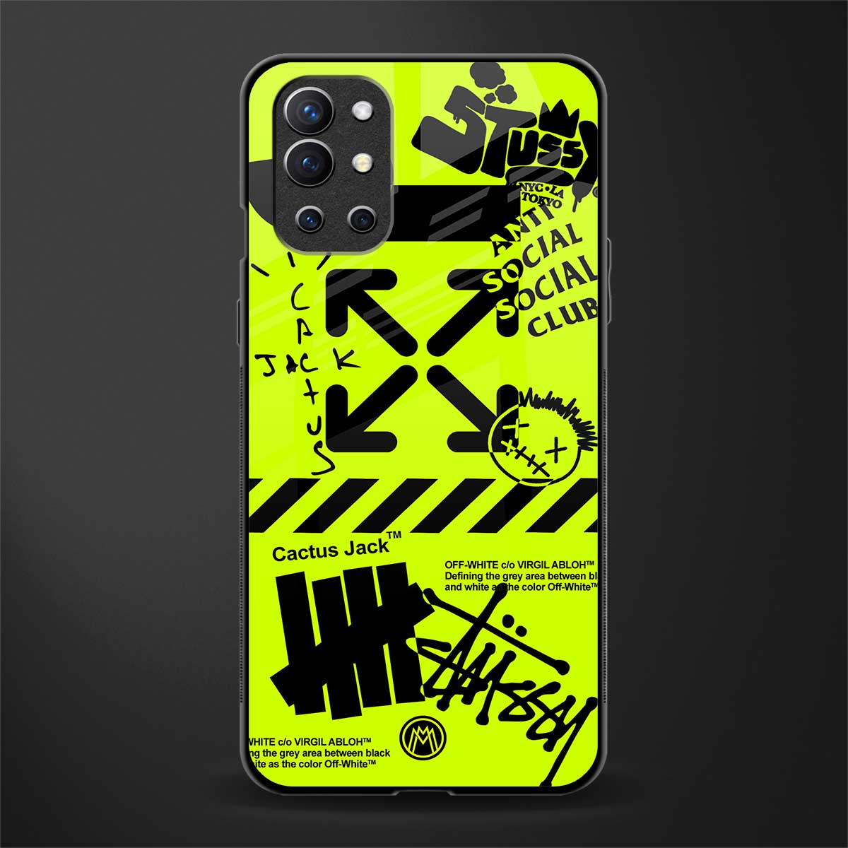 neon travis scott x anti social social club glass case for oneplus 9r image