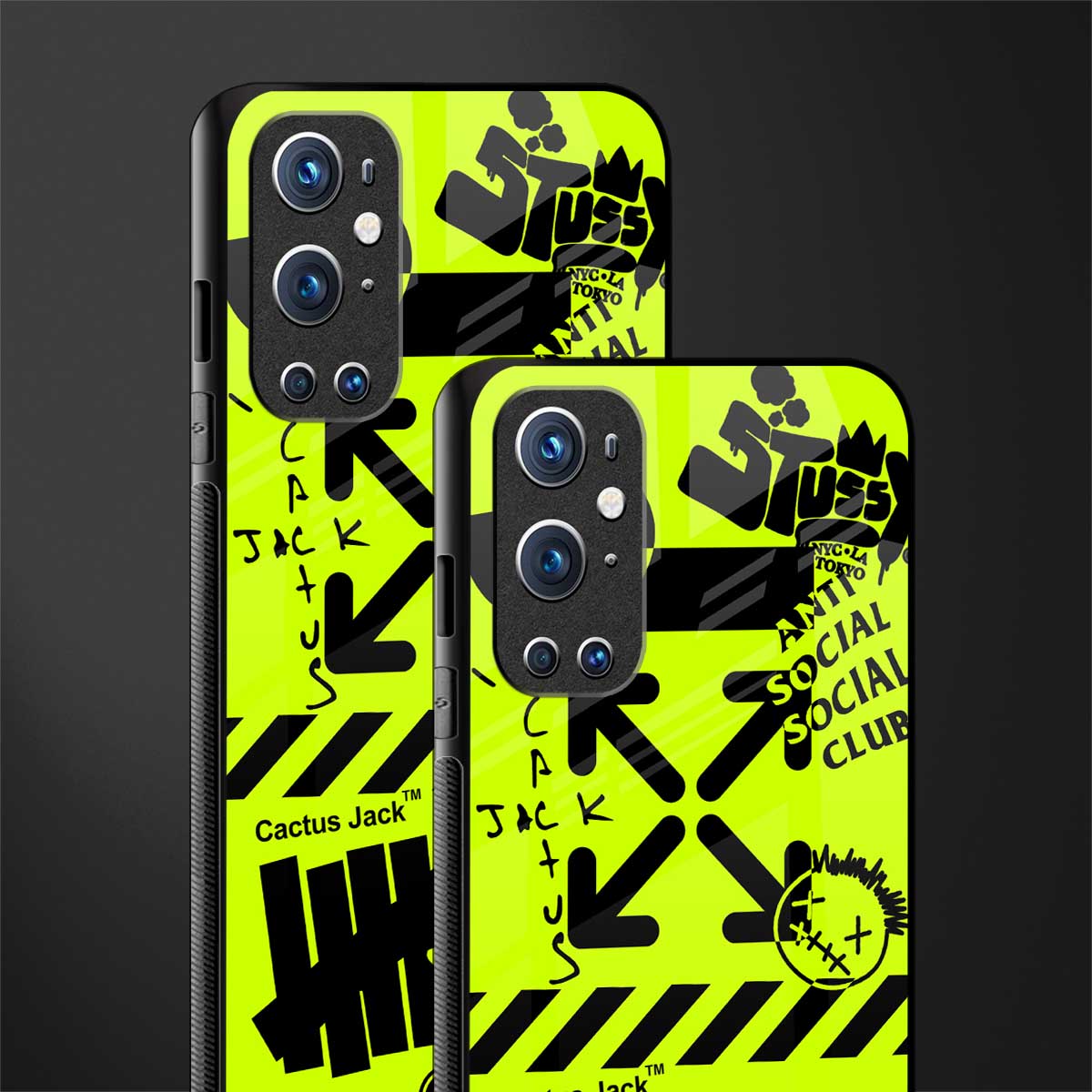 neon travis scott x anti social social club glass case for oneplus 9 pro image-2