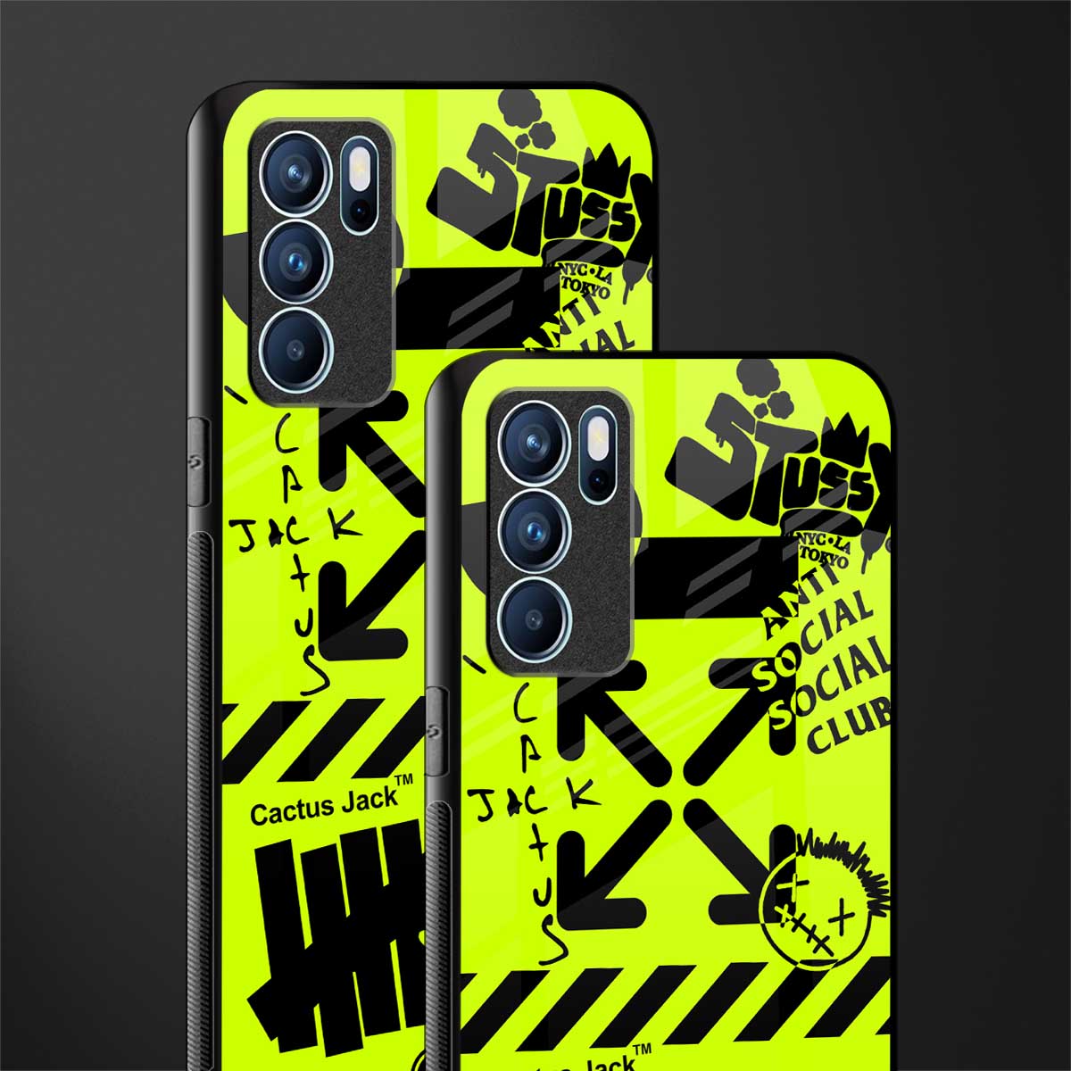neon travis scott x anti social social club glass case for oppo reno6 5g image-2