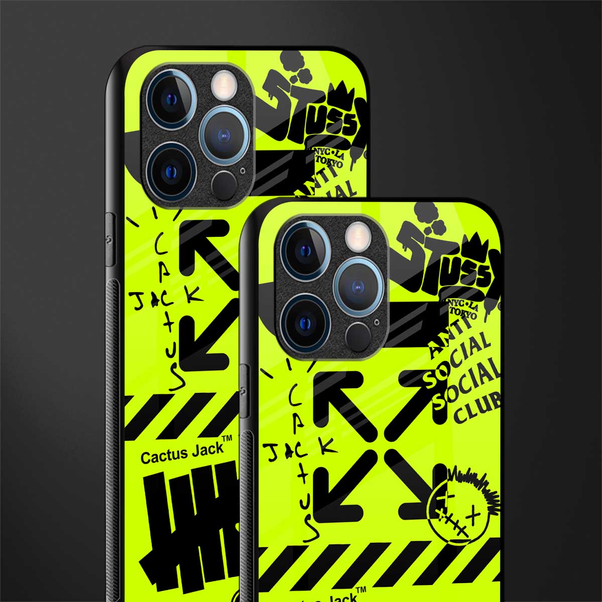 neon travis scott x anti social social club glass case for iphone 12 pro image-2