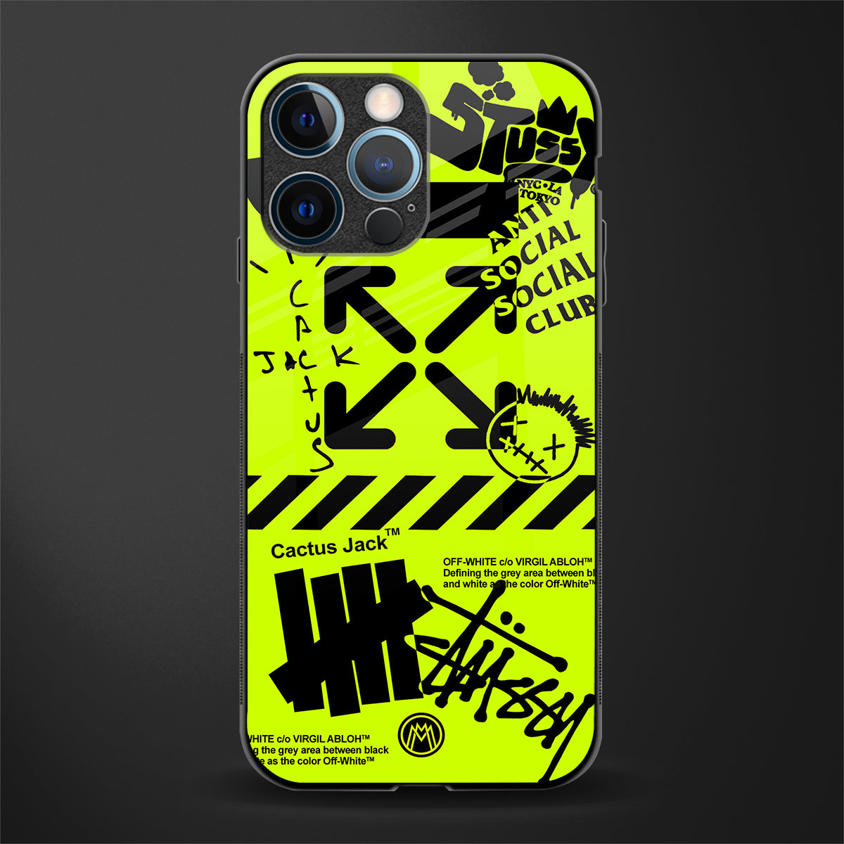 neon travis scott x anti social social club glass case for iphone 12 pro image
