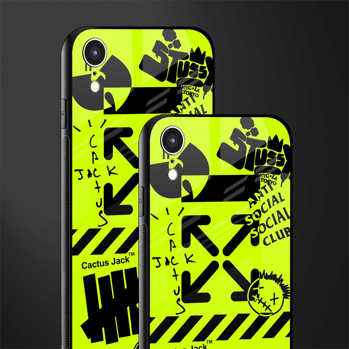 neon travis scott x anti social social club glass case for iphone xr image-2