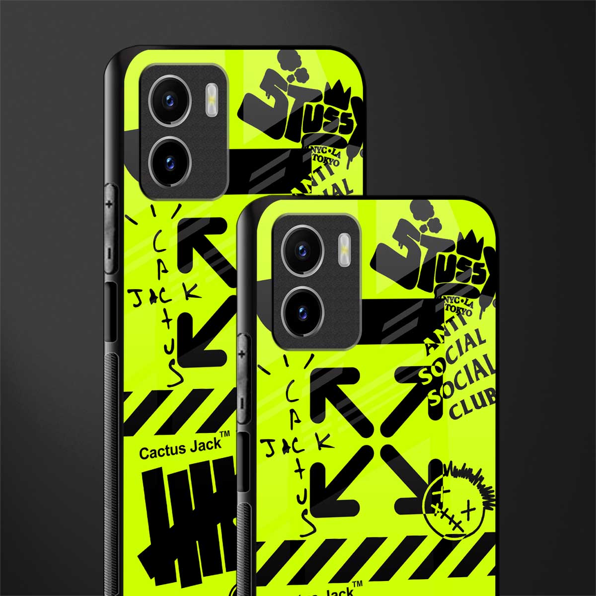 neon travis scott x anti social social club glass case for vivo y15s image-2