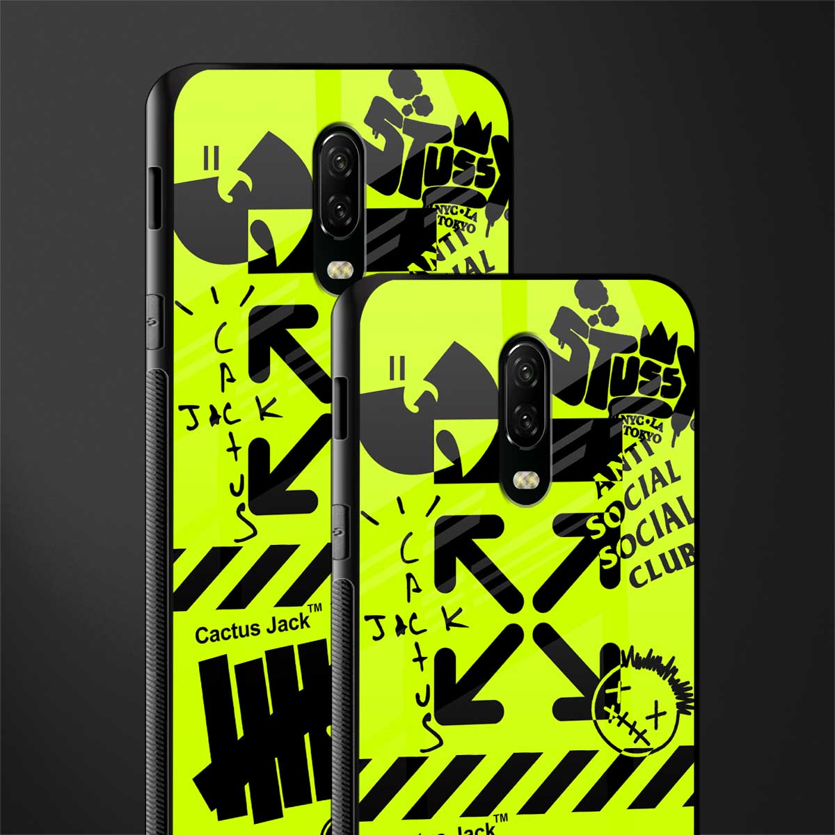 neon travis scott x anti social social club glass case for oneplus 6t image-2