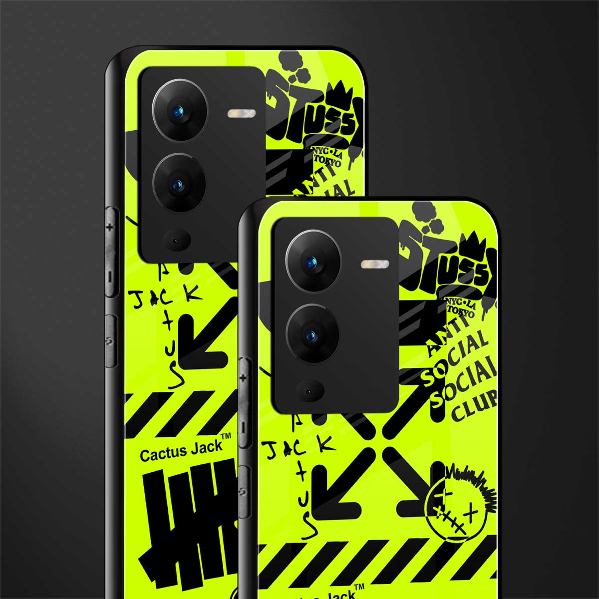 neon travis scott x anti social social club back phone cover | glass case for vivo v25 pro 5g