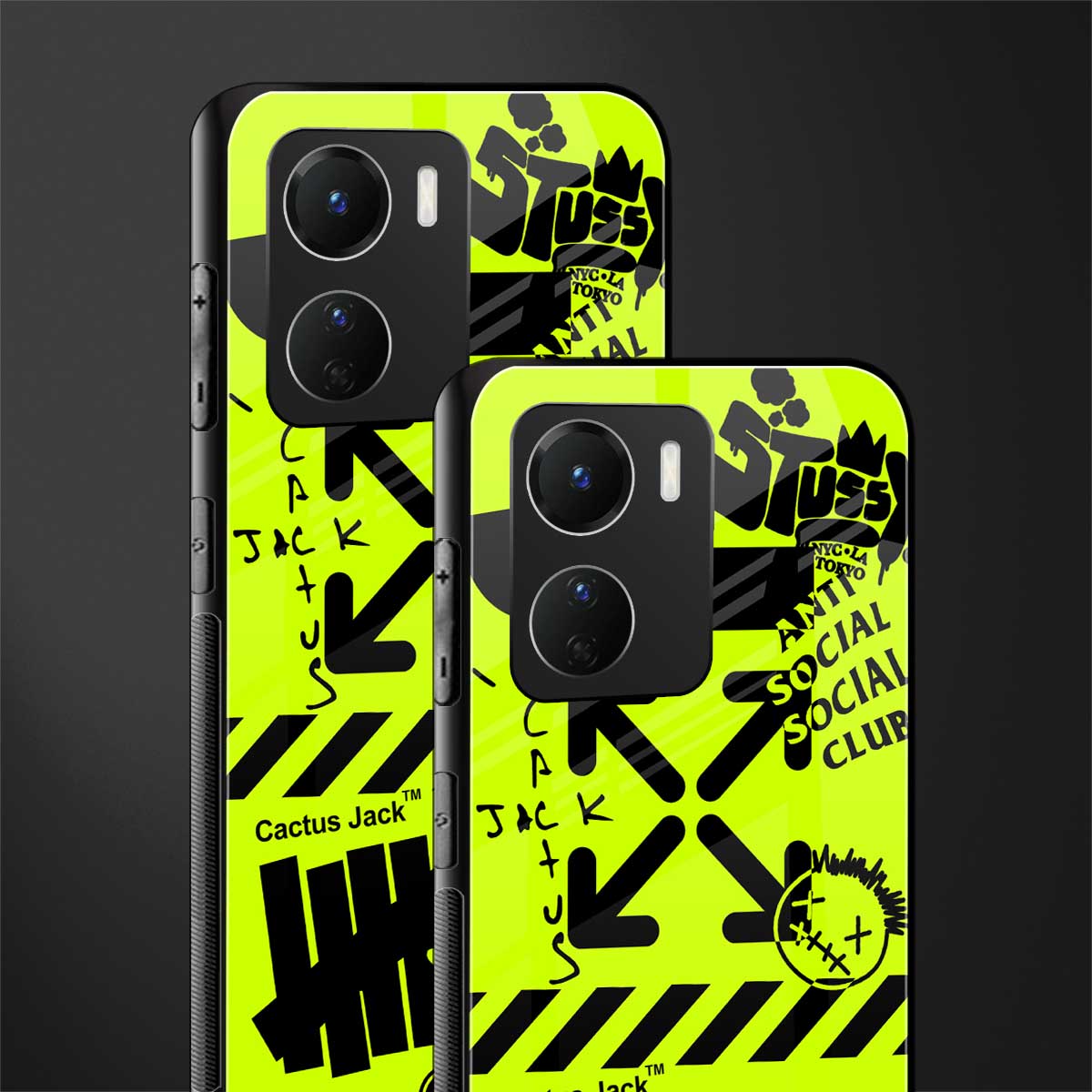 neon travis scott x anti social social club back phone cover | glass case for vivo y16
