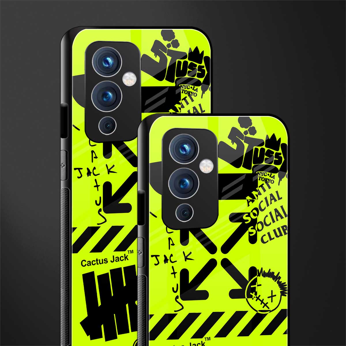 neon travis scott x anti social social club back phone cover | glass case for oneplus 9