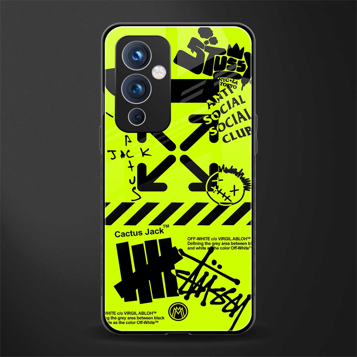 neon travis scott x anti social social club back phone cover | glass case for oneplus 9