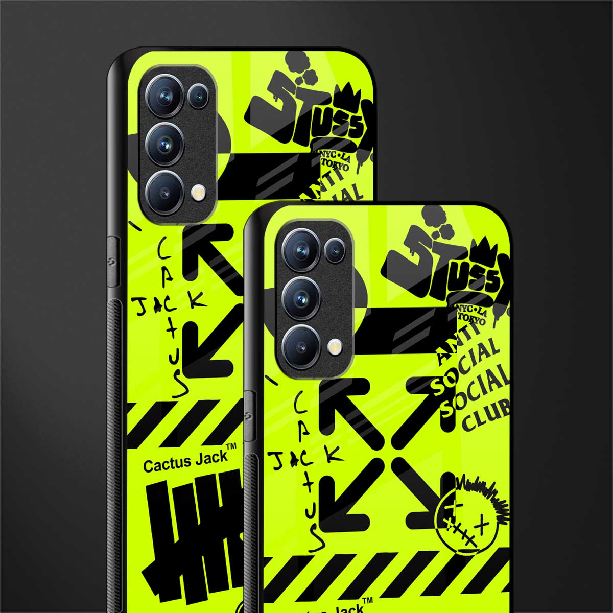neon travis scott x anti social social club back phone cover | glass case for oppo reno 5