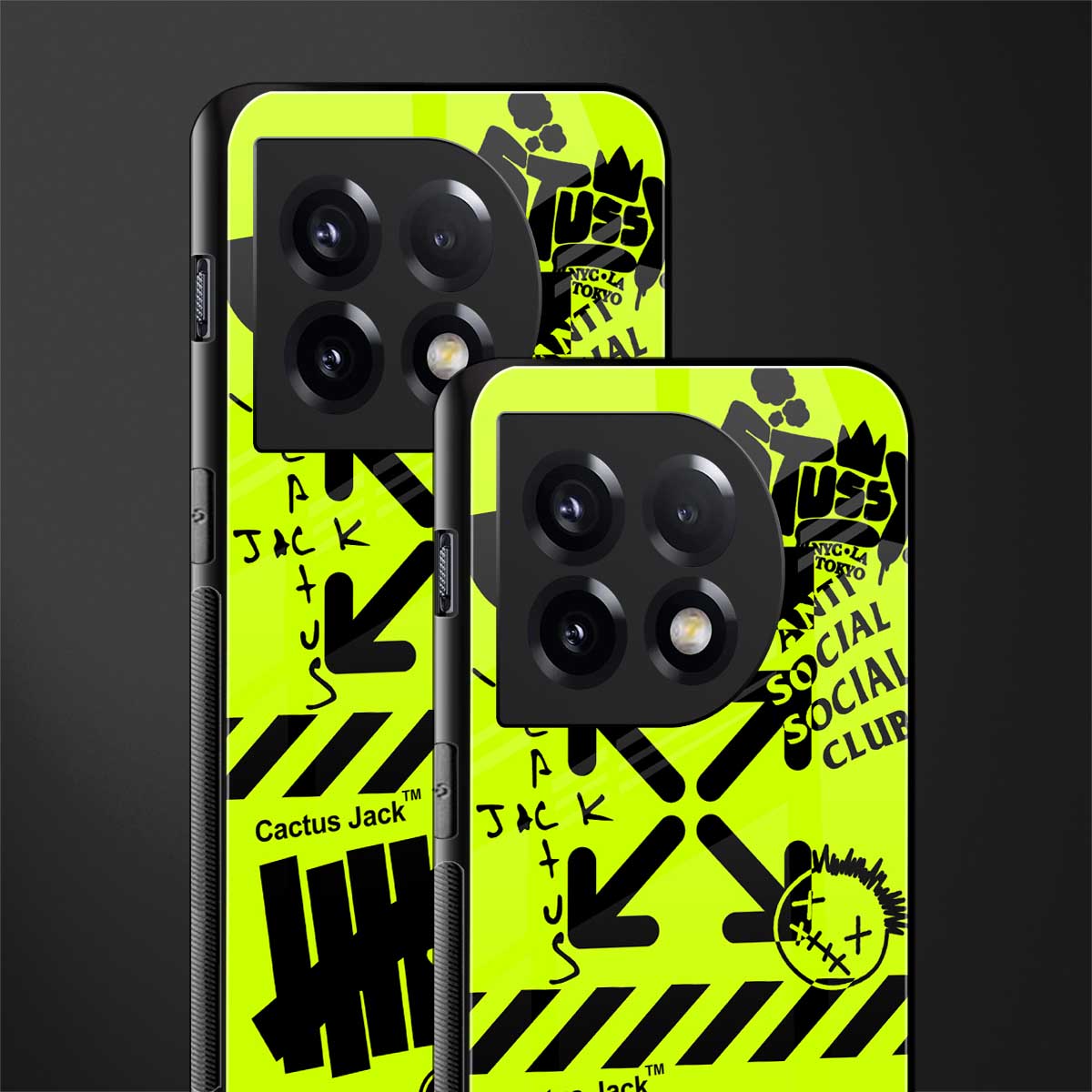 neon travis scott x anti social social club back phone cover | glass case for oneplus 11