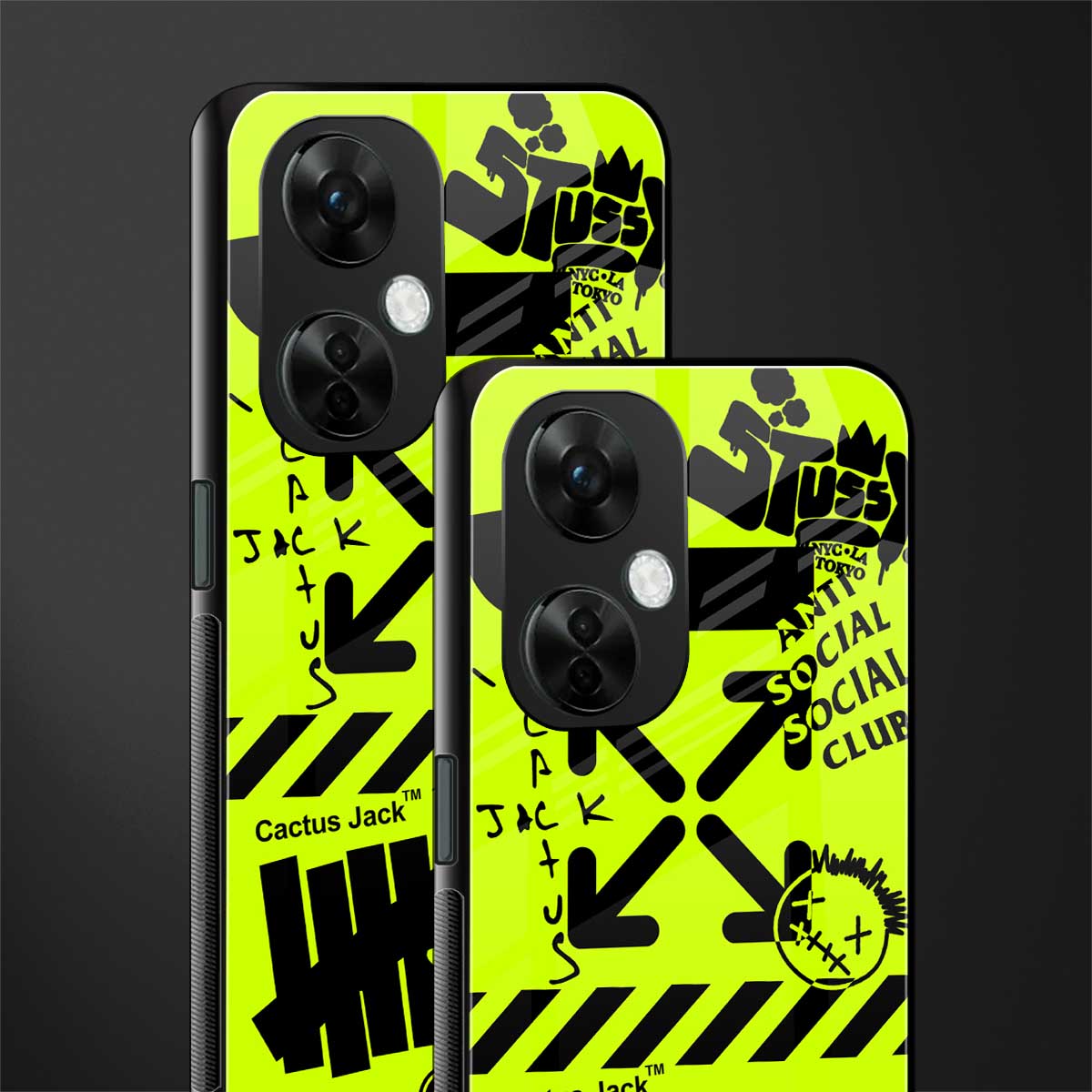 neon travis scott x anti social social club back phone cover | glass case for oneplus nord ce 3 lite