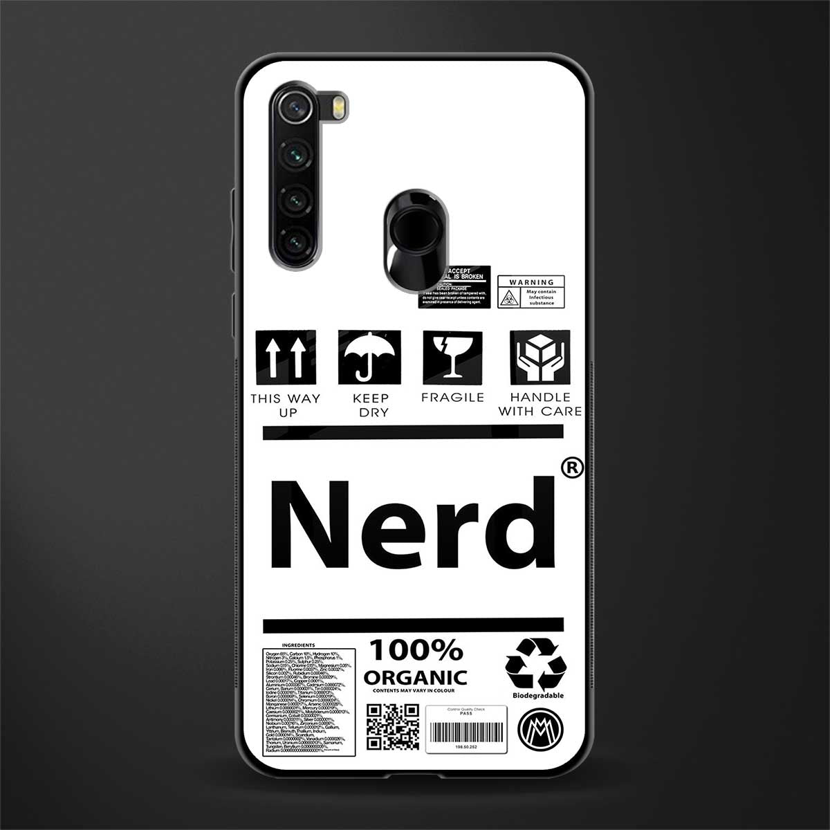nerd white label glass case for redmi note 8 image