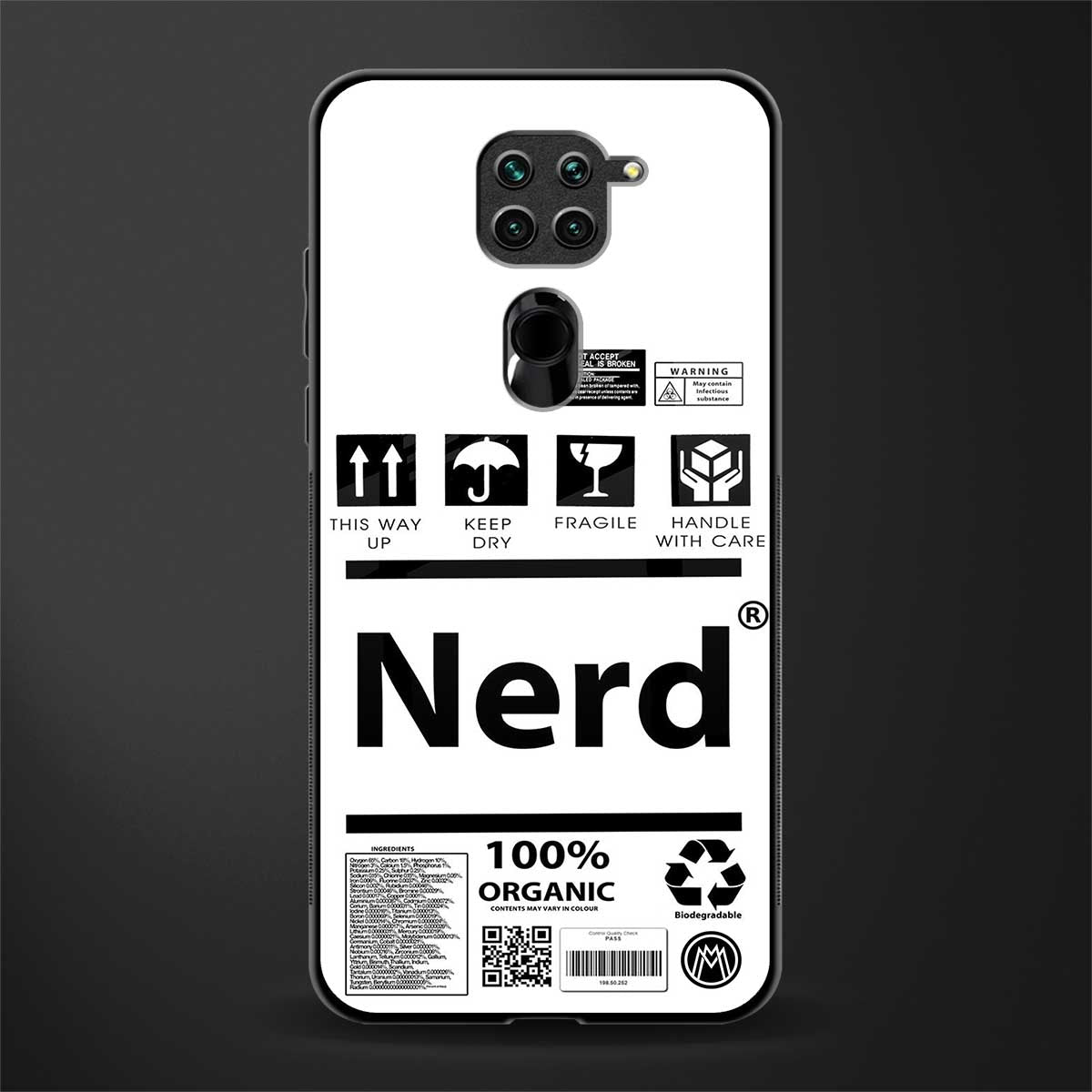 nerd white label glass case for redmi note 9 image