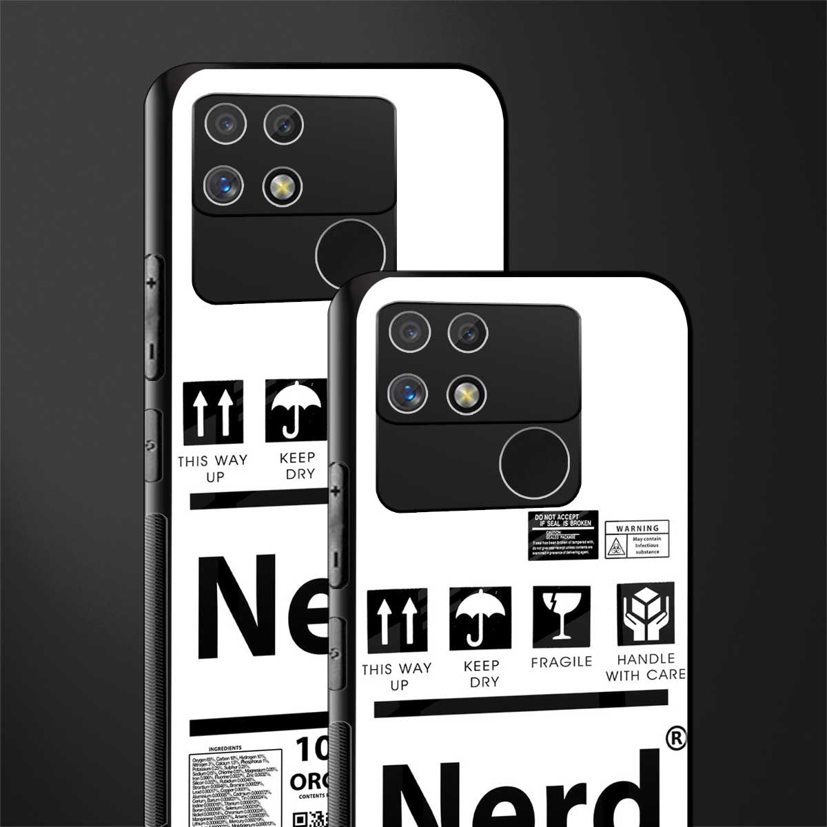 nerd white label back phone cover | glass case for realme narzo 50a