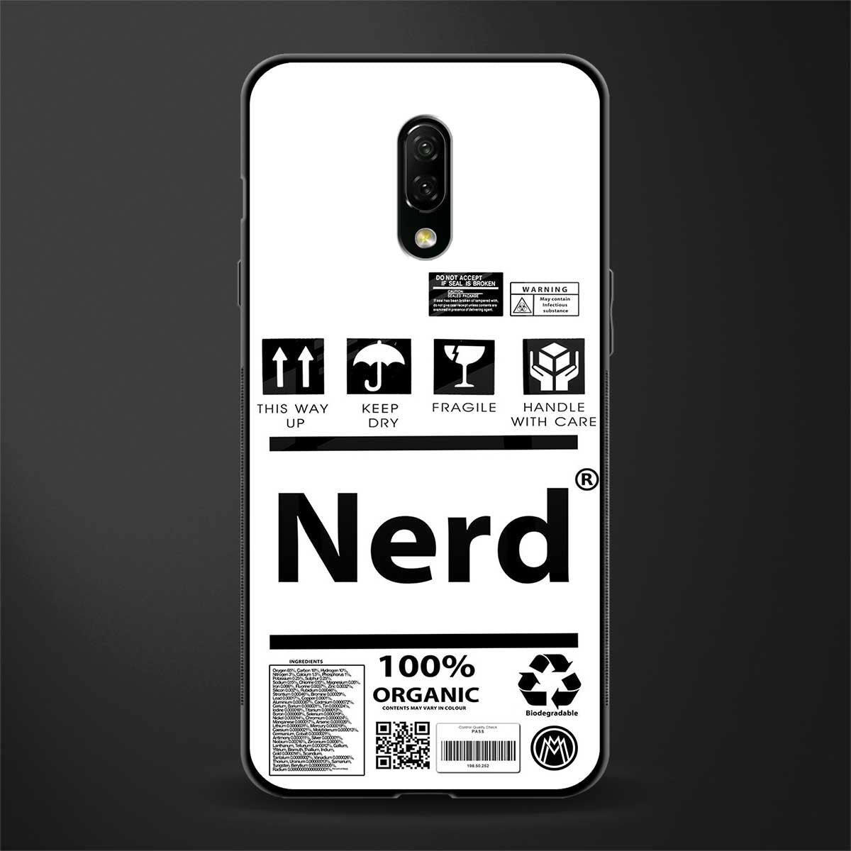 nerd white label glass case for oneplus 7 image