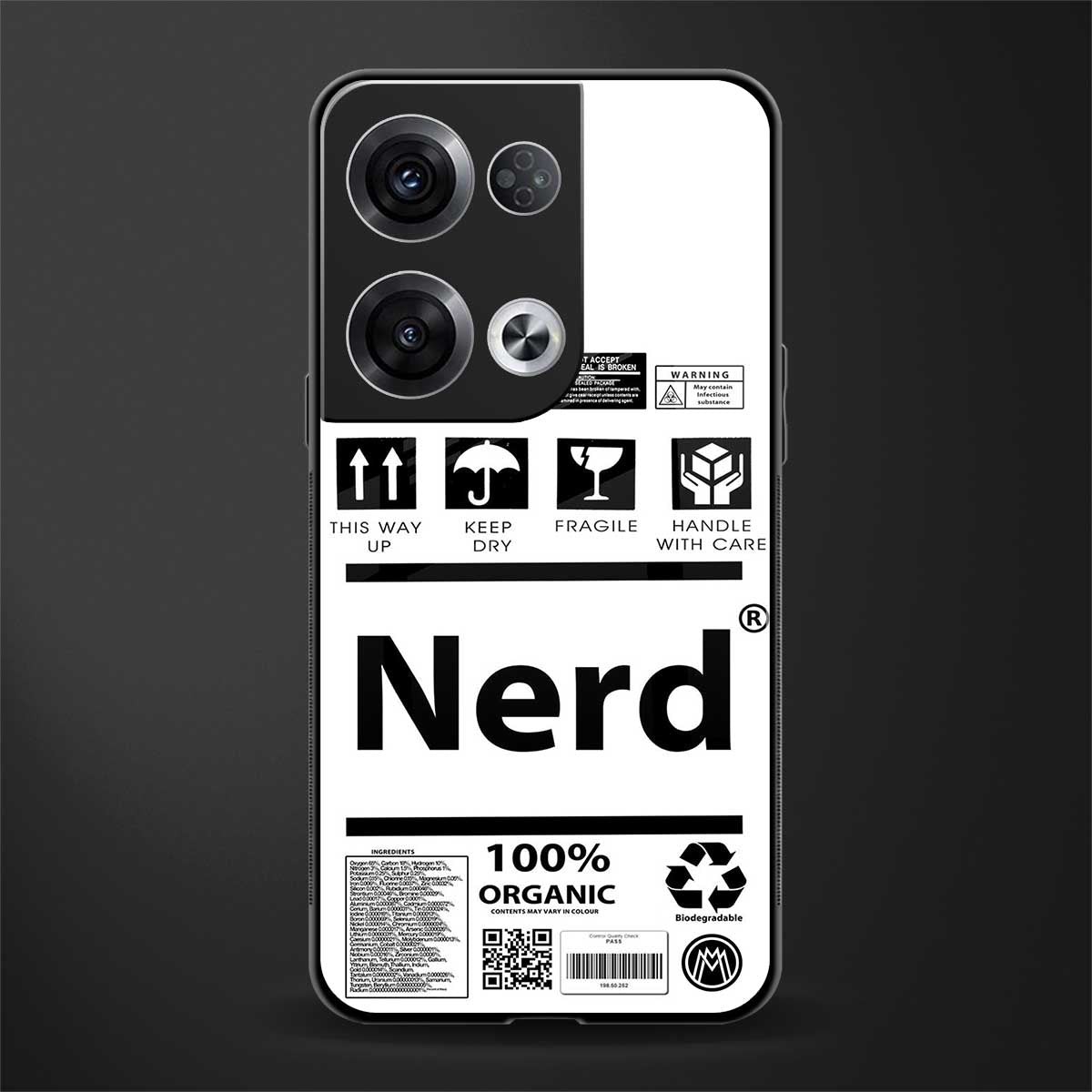 nerd white label back phone cover | glass case for oppo reno 8 pro
