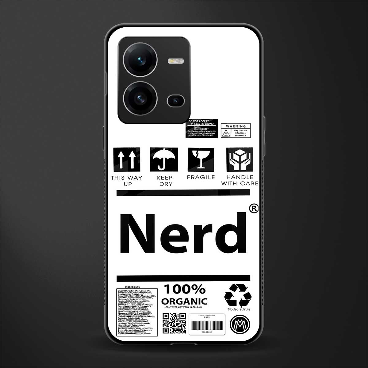 nerd white label back phone cover | glass case for vivo v25-5g