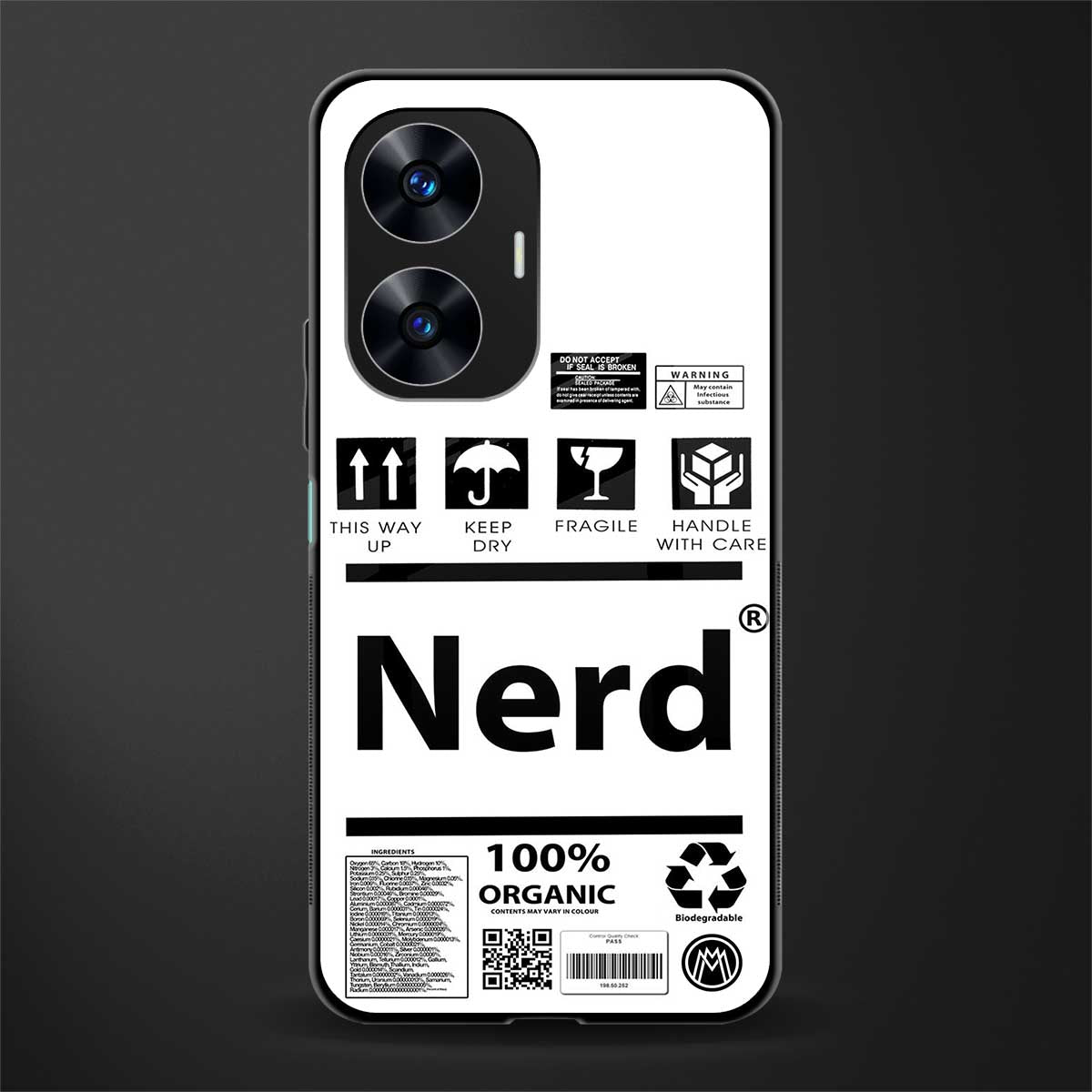 nerd white label back phone cover | glass case for realme c55