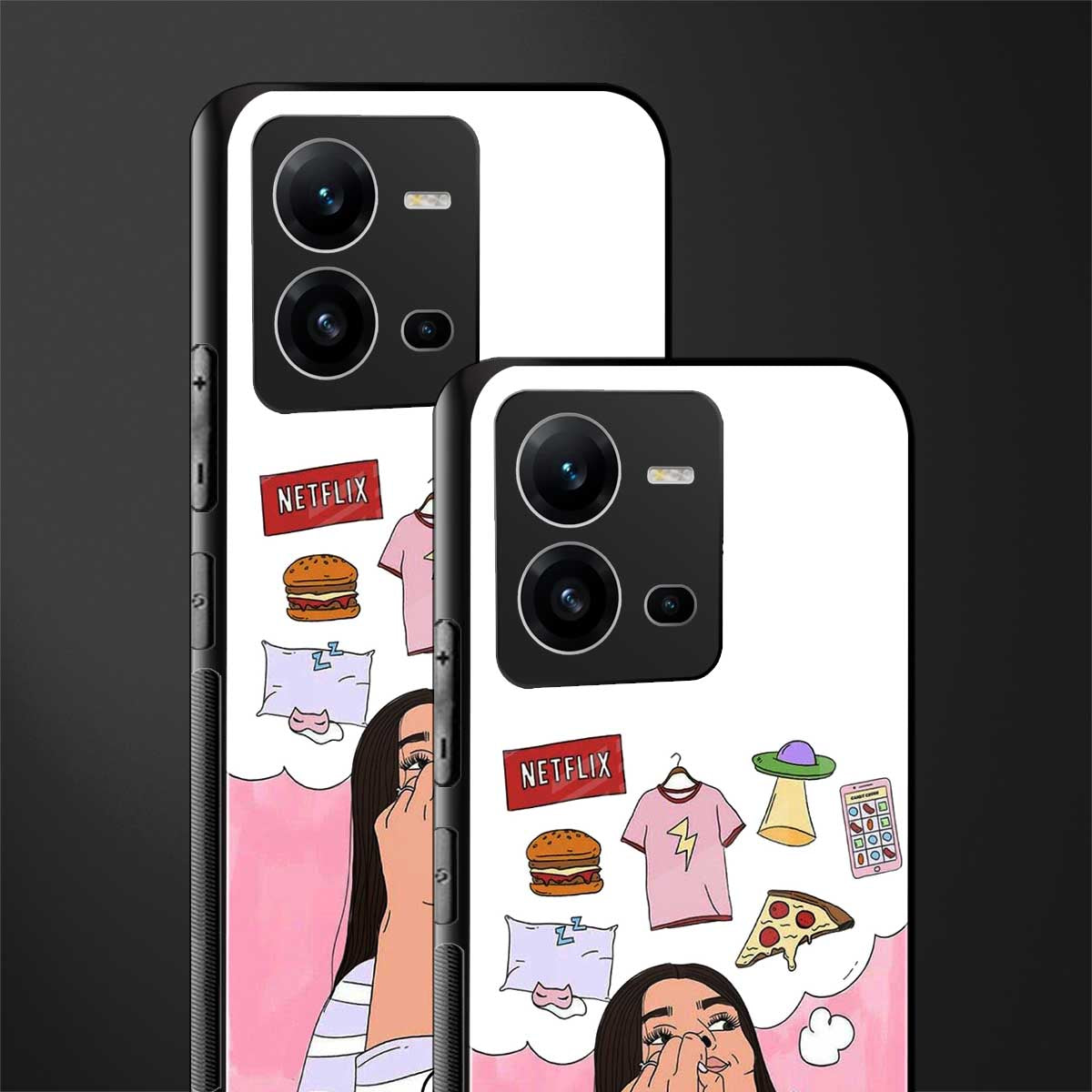 netflix and chill back phone cover | glass case for vivo v25-5g