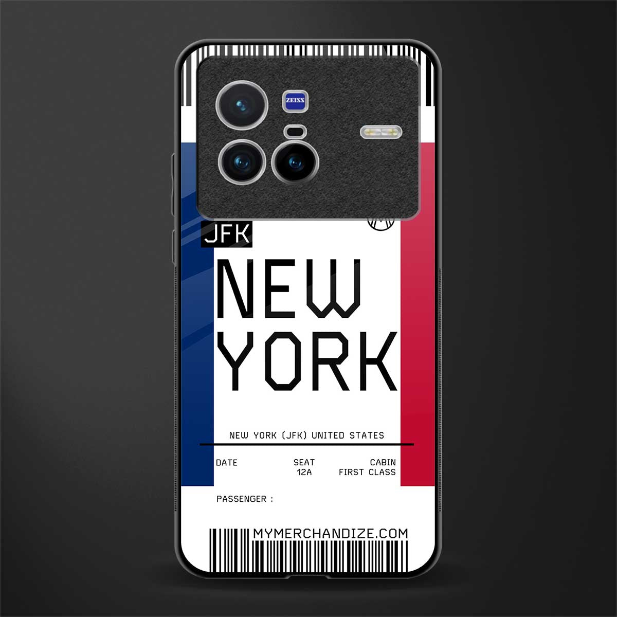 new york boarding pass glass case for vivo x80 image